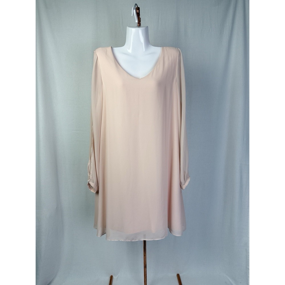 Gianni Bini Women's Blush Pink V Neck Long Sleeve‎ Shift Dress Size M